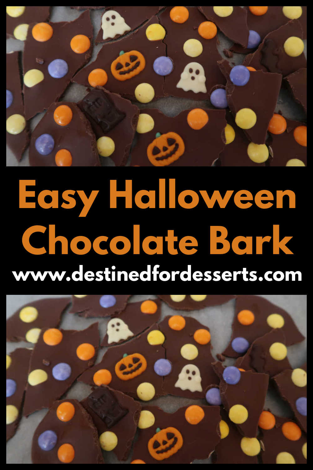 Halloween Bark Recipe - How to make a fun easy dessert treat with chocolate candy for the spooky season - with the video tutorial.