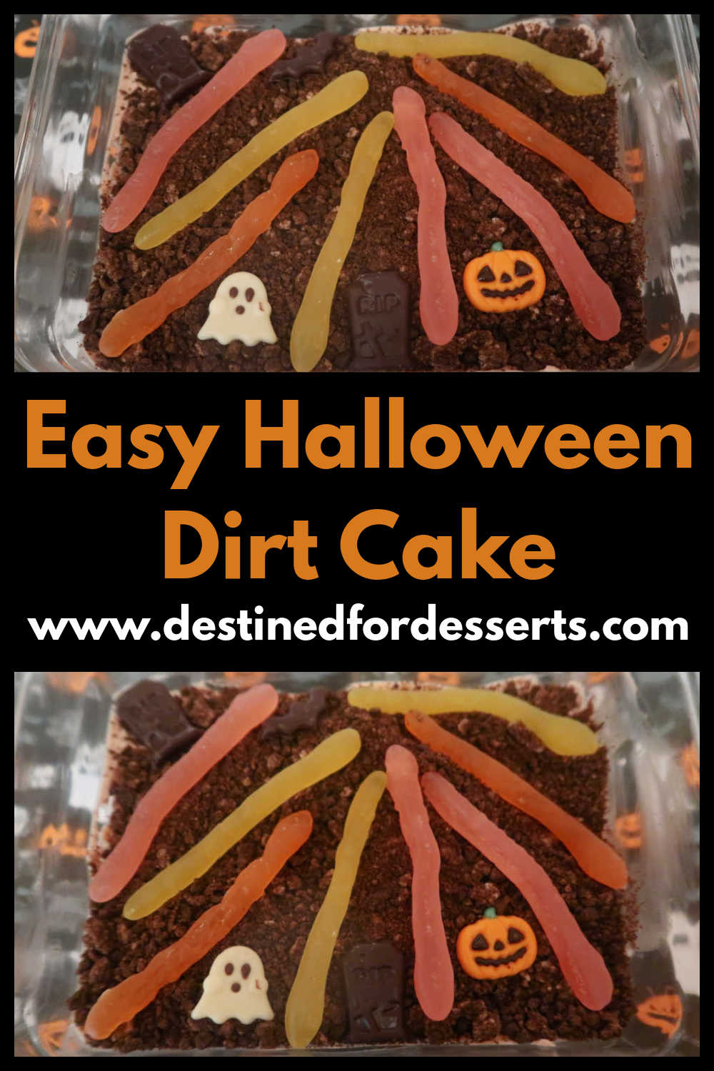 Halloween Dirt Cake Recipe - How to make a fun easy dessert treat with Oreos and gummy candy decorations for the spooky season – with the video tutorial.