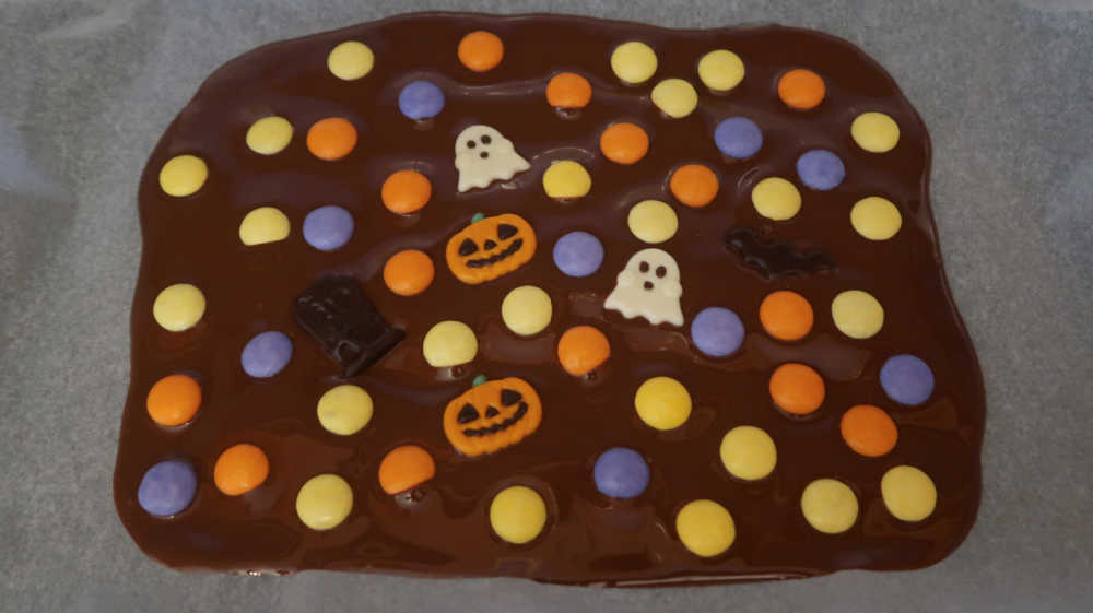 Melted chocolate topped with candy