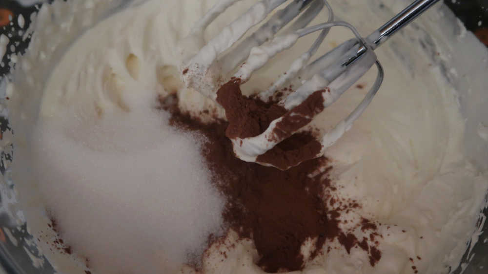 Whisking the simple ingredients for the easy chocolate dessert recipe together