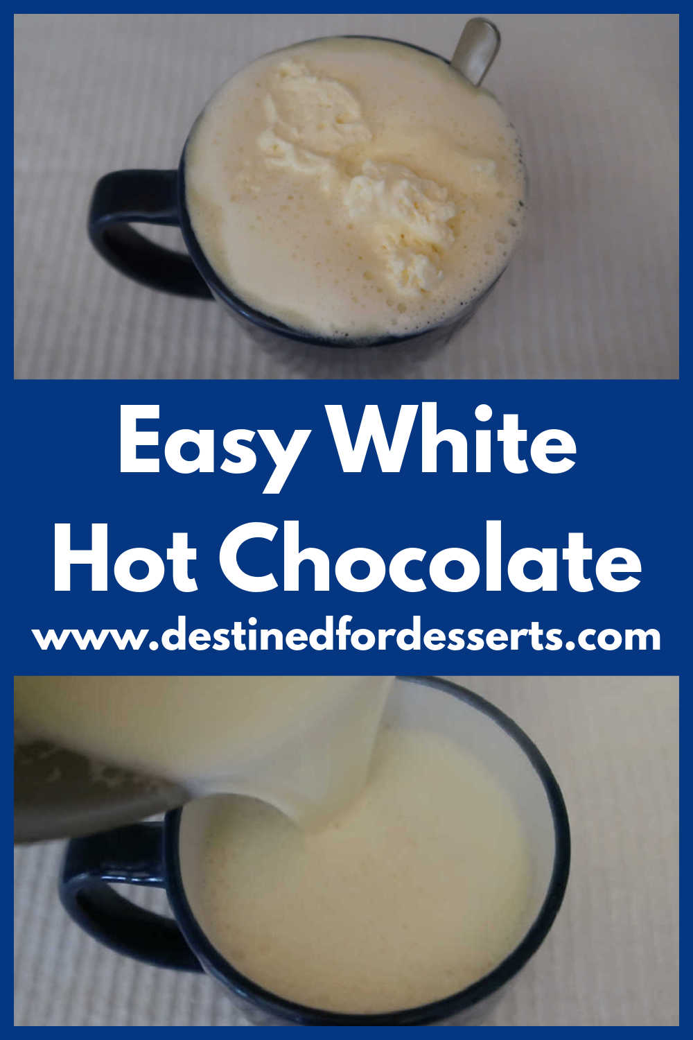 Homemade White Hot Chocolate Recipe - how to make the best easy creamy DIY warming 3 ingredient white chocolate dessert drink inspired by Starbucks - with the video tutorial.