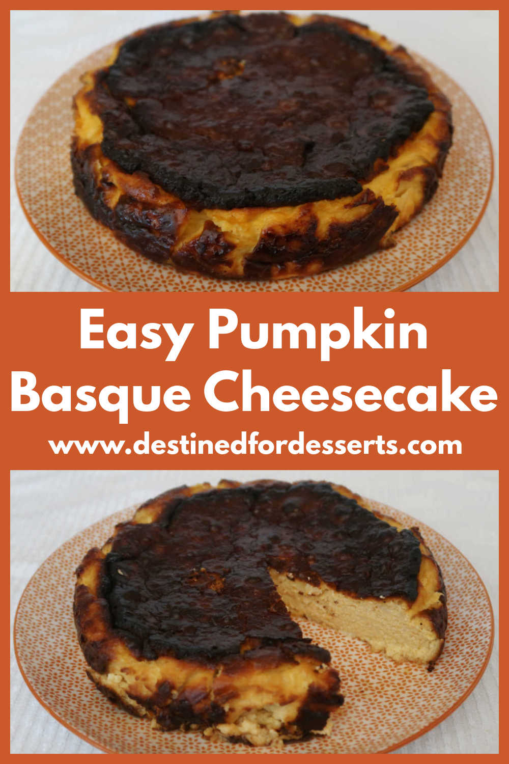 Pumpkin Basque Cheesecake Recipe - how to make an easy homemade baked cheesecake inspired by the Burnt Basque Style Cheesecake Dessert with simple ingredients